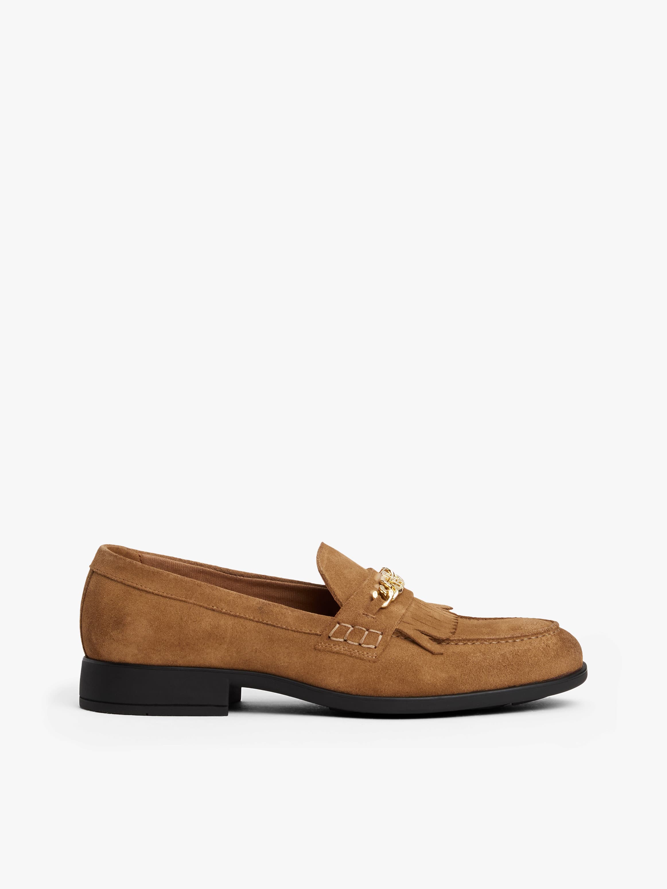 Suede Fringe Horsebit Loafers