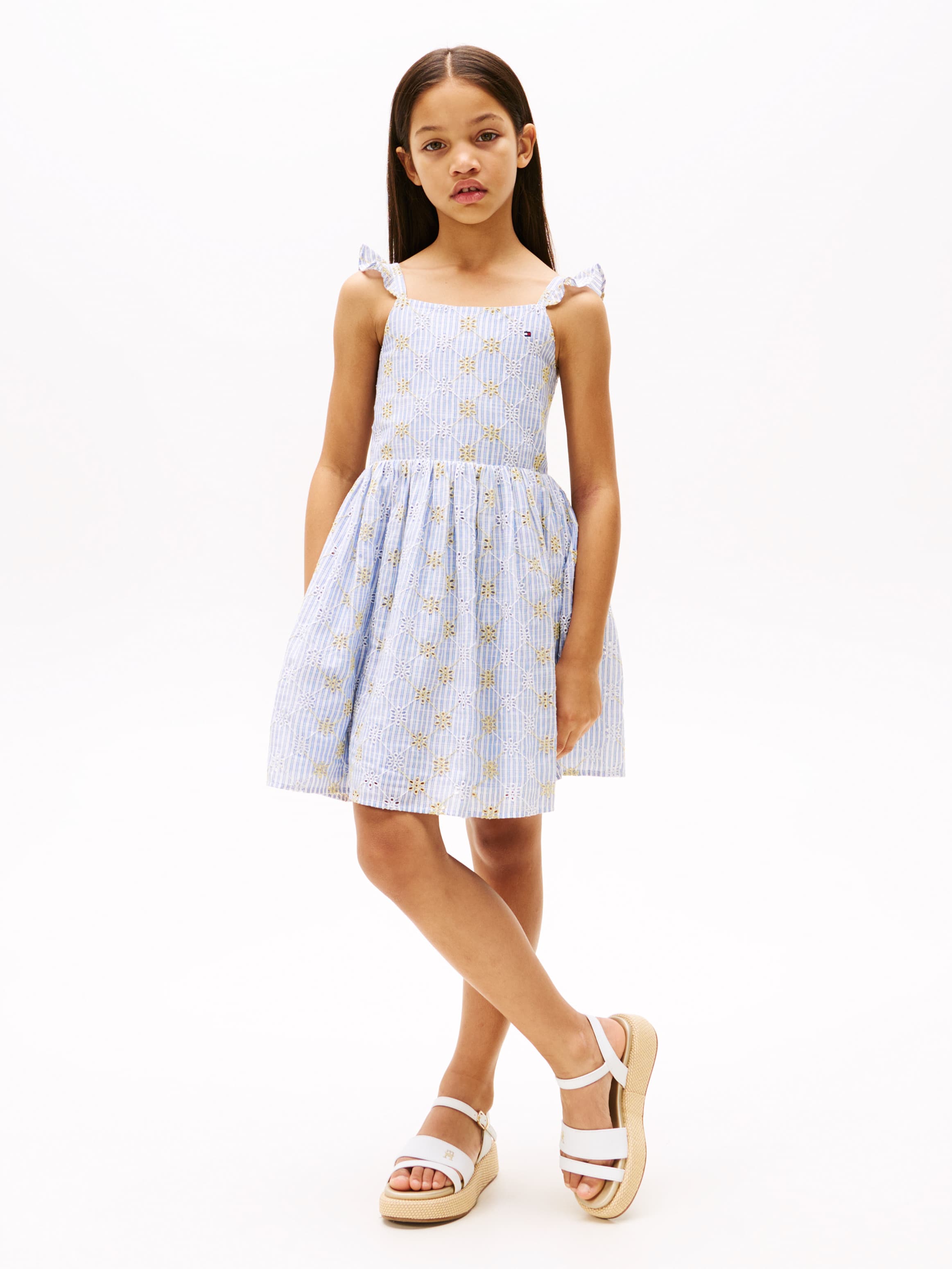 Stripe Broderie Anglaise Sleeveless Dress