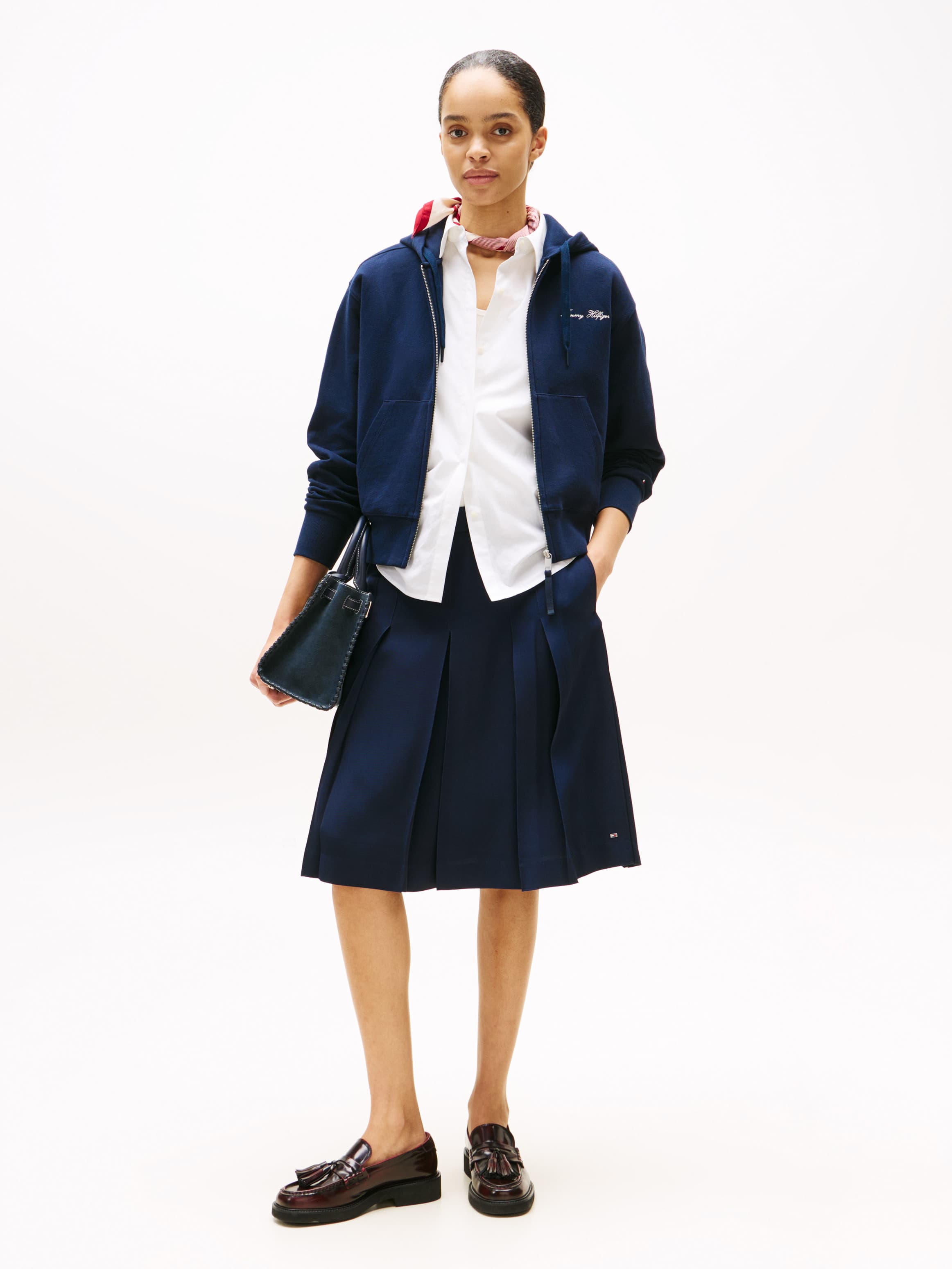 Pleated Twill Mini Skirt