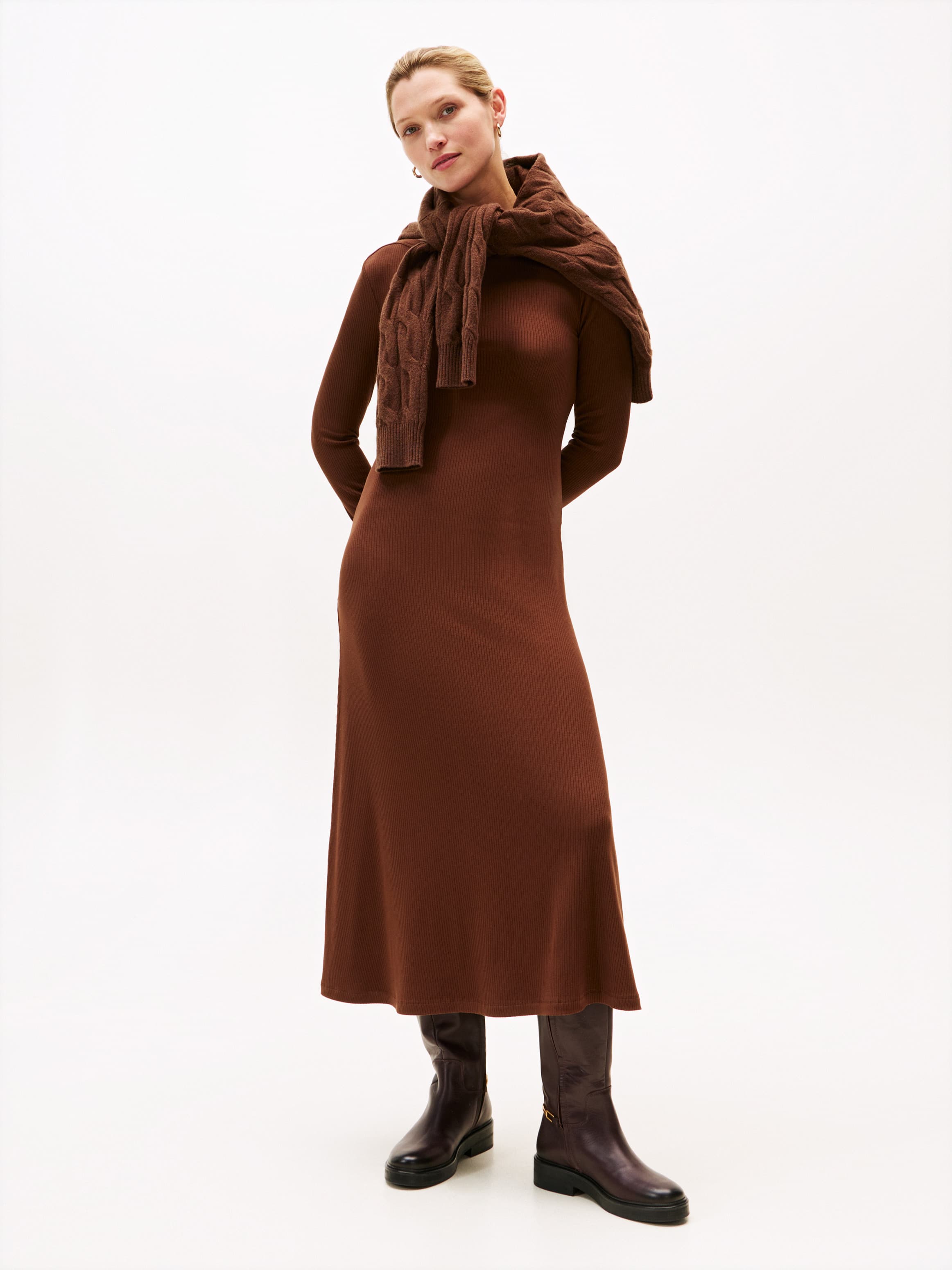 Ribbed Midi Fit and Flare Dress