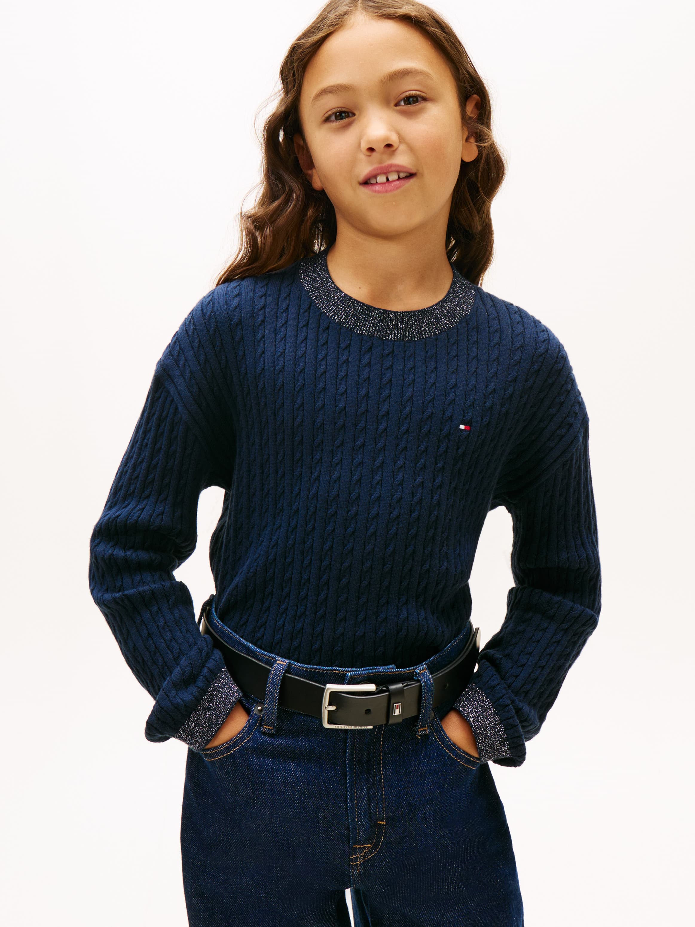 Glitter Mini Cable Knit Relaxed Sweatshirt