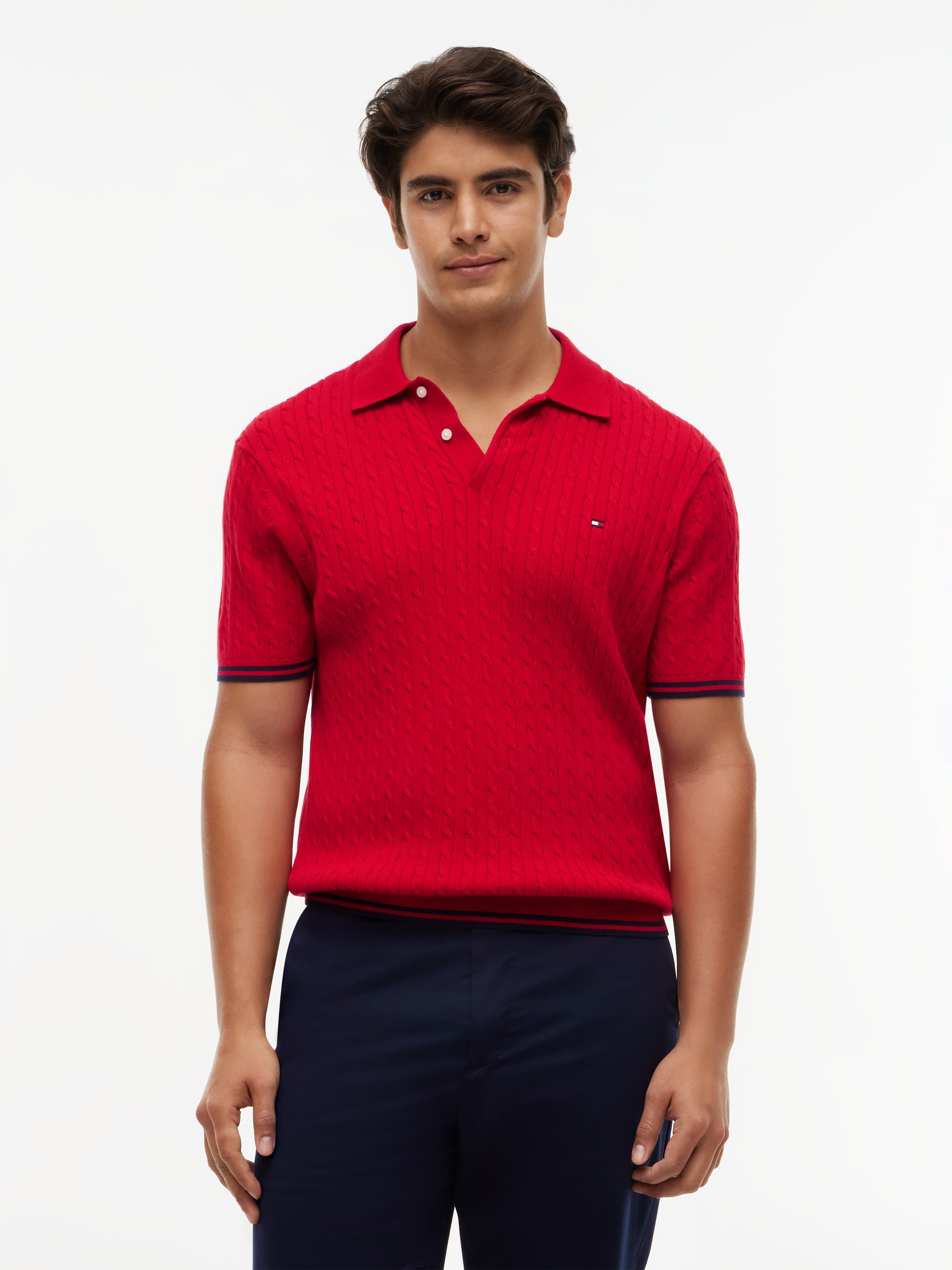 Cable Knit Short Sleeve Polo Jumper